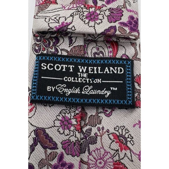 Luxury rare massardi silk - Gem Scott Weiland Necktie RARE Narrow 100% Silk Luxury Floral Gray Pink Red 59\